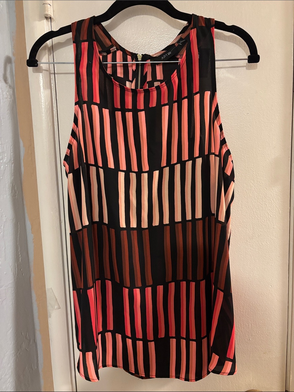 Apt. 9 Black and Coral Striped Sleeveless Top